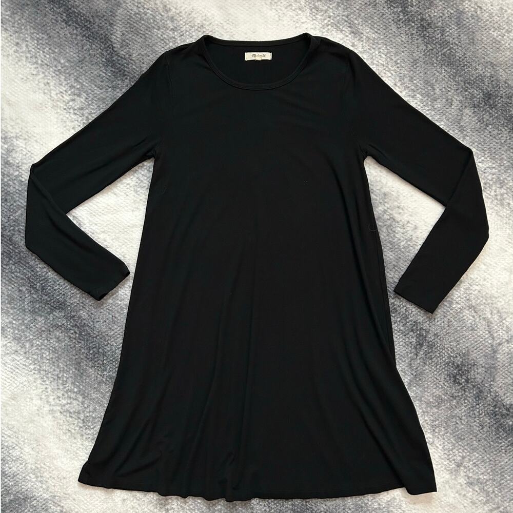 Madewell Shift Long Sleeve Mini Black T Shirt Dress Size Small Western Indie - Picture 1 of 10